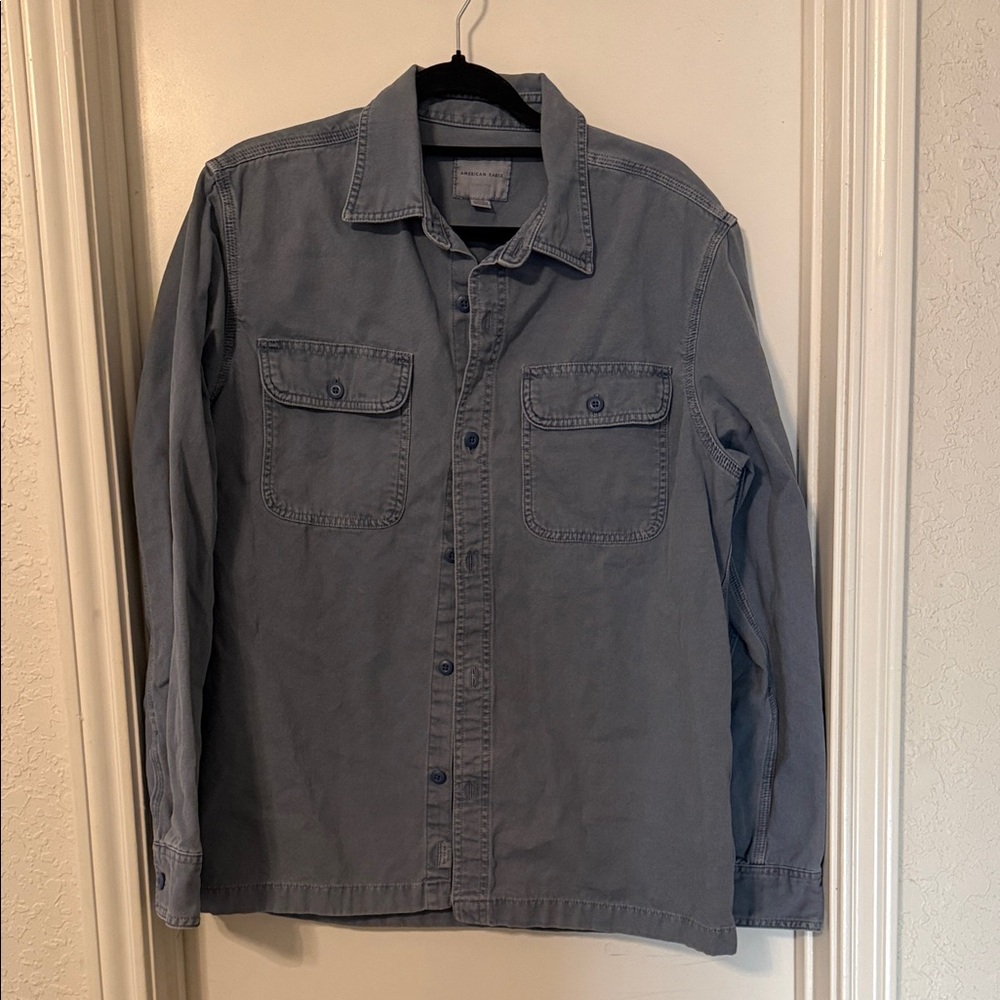 American Eagle Outfitters Slate Gray Button-Front Shirt Jacket